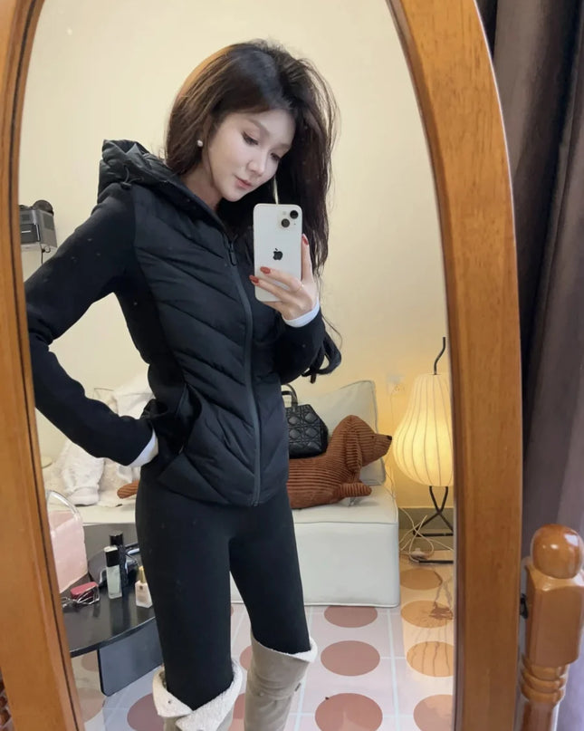 Women’s Elegant Patchwork Cotton Jacket with Standing Collar & Hood