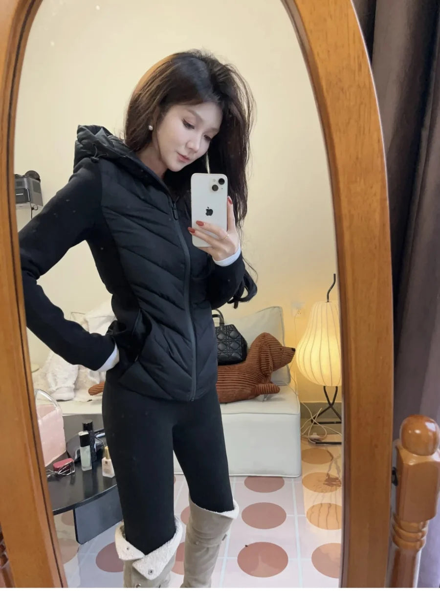 Women’s Elegant Patchwork Cotton Jacket with Standing Collar & Hood