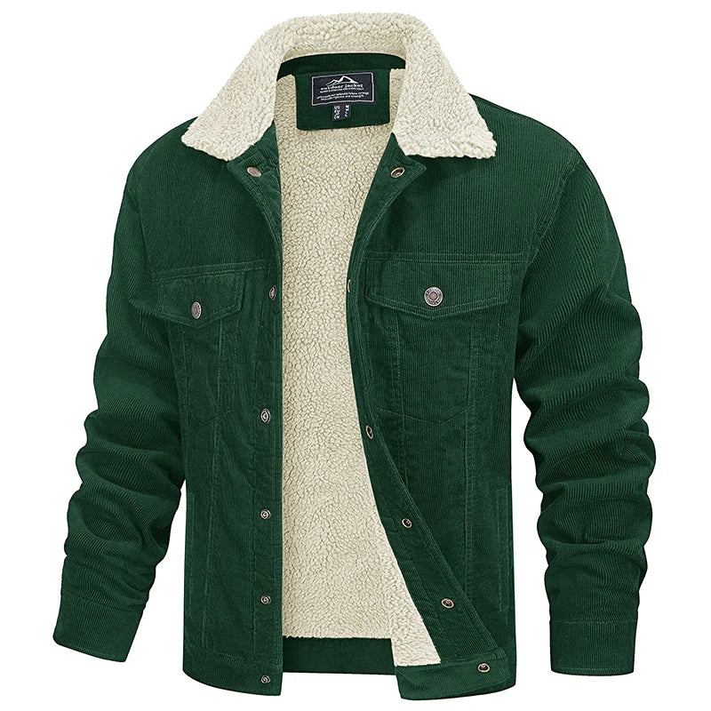 Men Corduroy Jacket Casual Vintage Button Up Coat-HighTouch