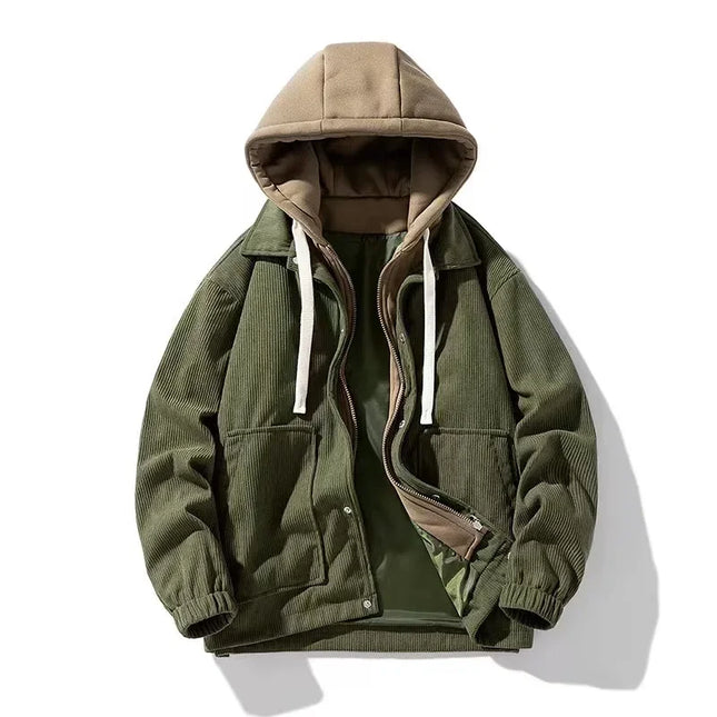 Unisex Oversized Corduroy Hoodie Jacket – Textured Winter Streetwear