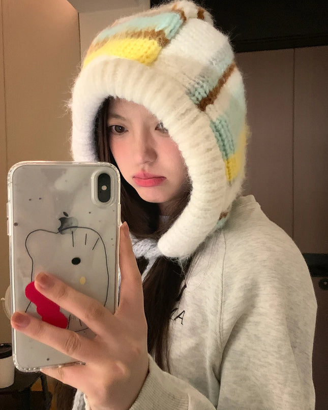 Color-Blocked Striped Warm Earmuffs for Women
