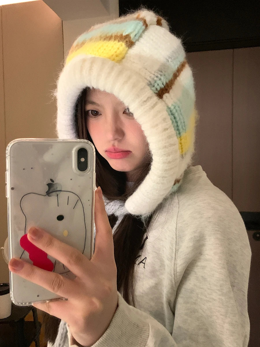 Color-Blocked Striped Warm Earmuffs for Women