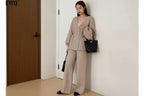 Women’s Knit Matching Set Zip Cardigan Wide Leg Pants Cozy Outfit-HighTouch