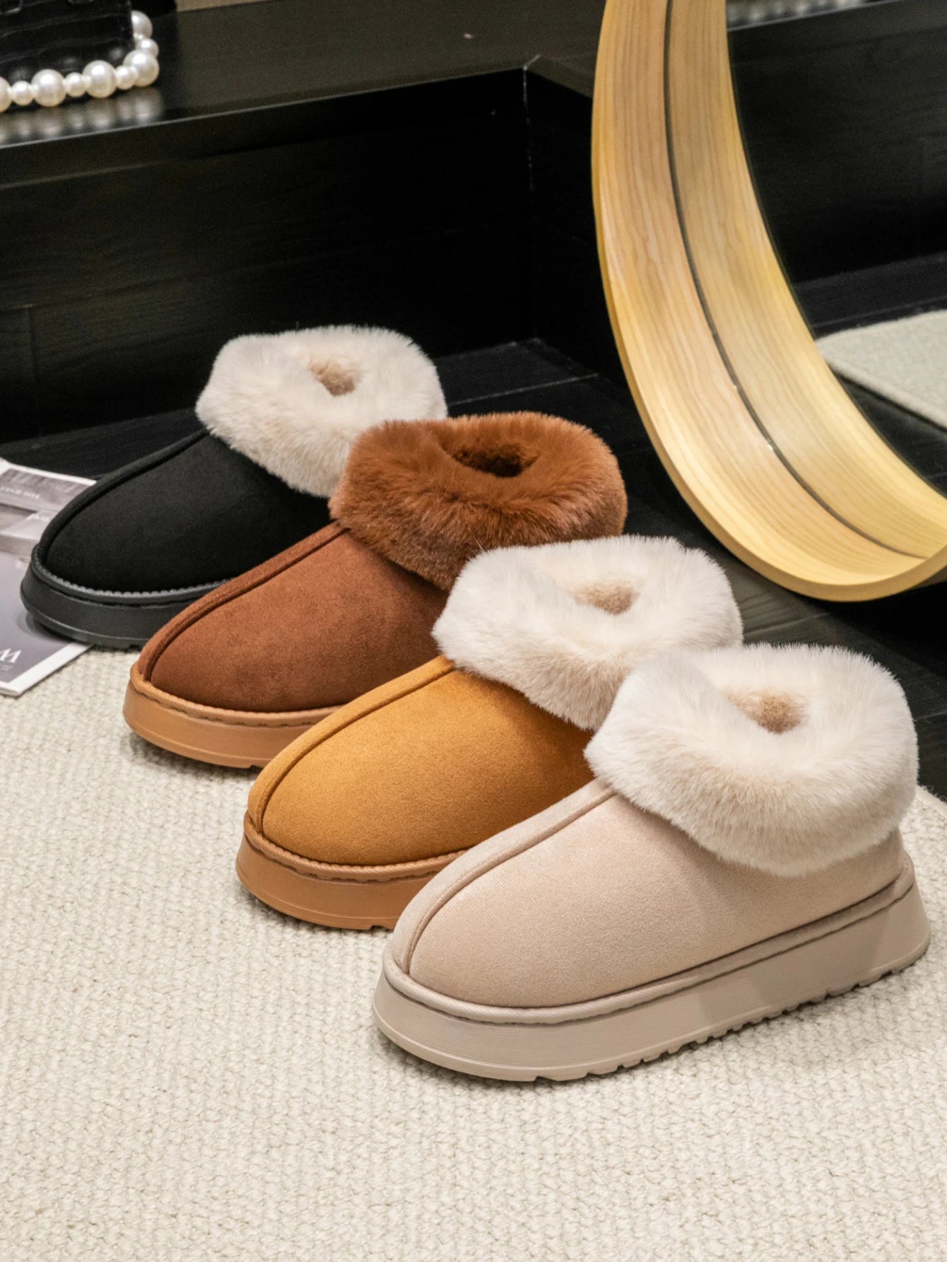 Faux-Fur Plush Slipper Boots Women – Warm Snow-Boot Home Indoor Anti-Slip