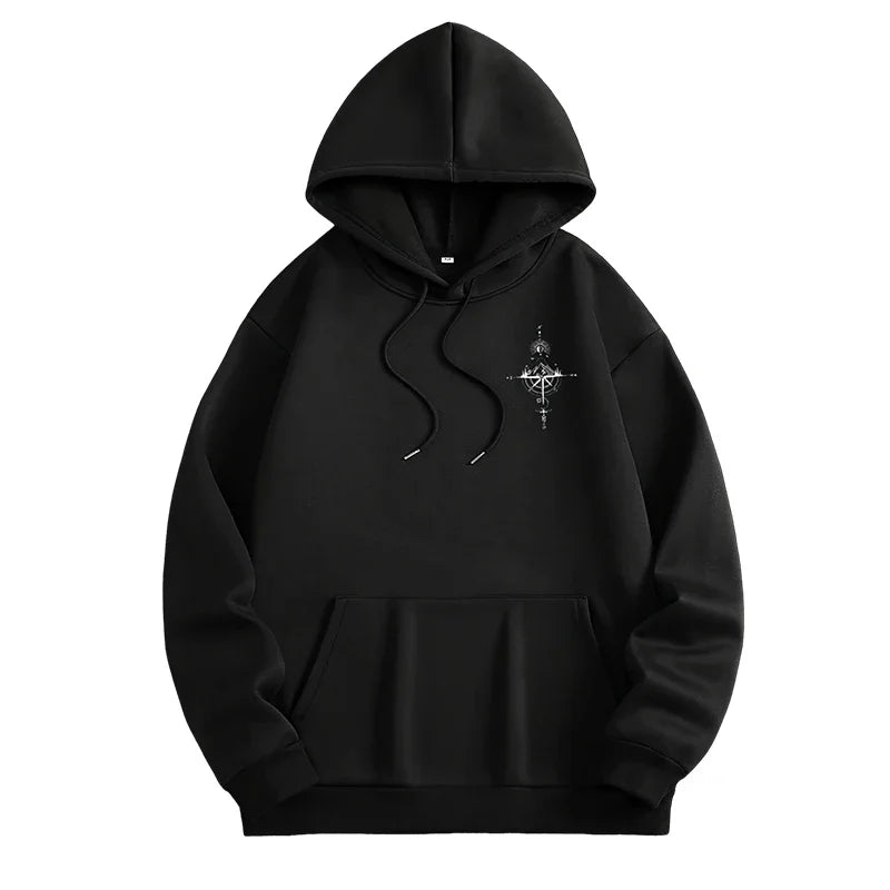 Men’s Vintage Compass Print Hoodie-HighTouch