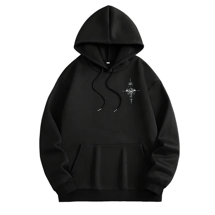Men’s Vintage Compass Print Hoodie-HighTouch