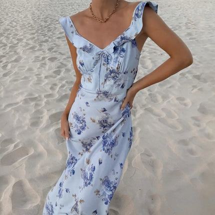 Floral Plunge Backless Maxi Dres
