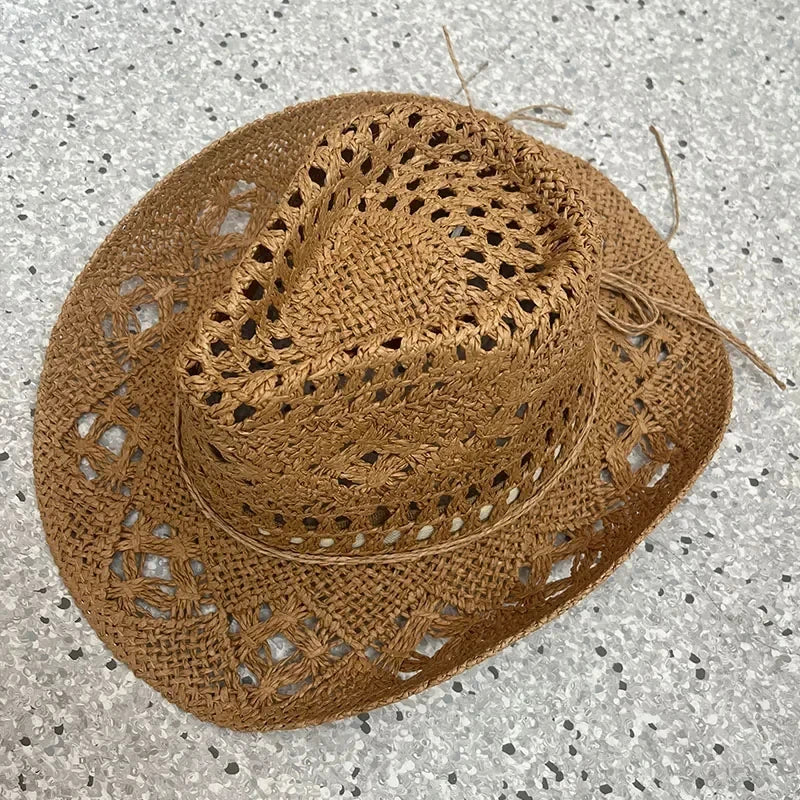 Bohemian Straw Cowboy Sun Hat – Wooden Beads