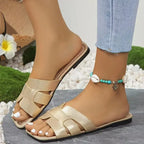 Women's Designer Open Toe Flat Slides – Summer Casual Sandals-HighTouch