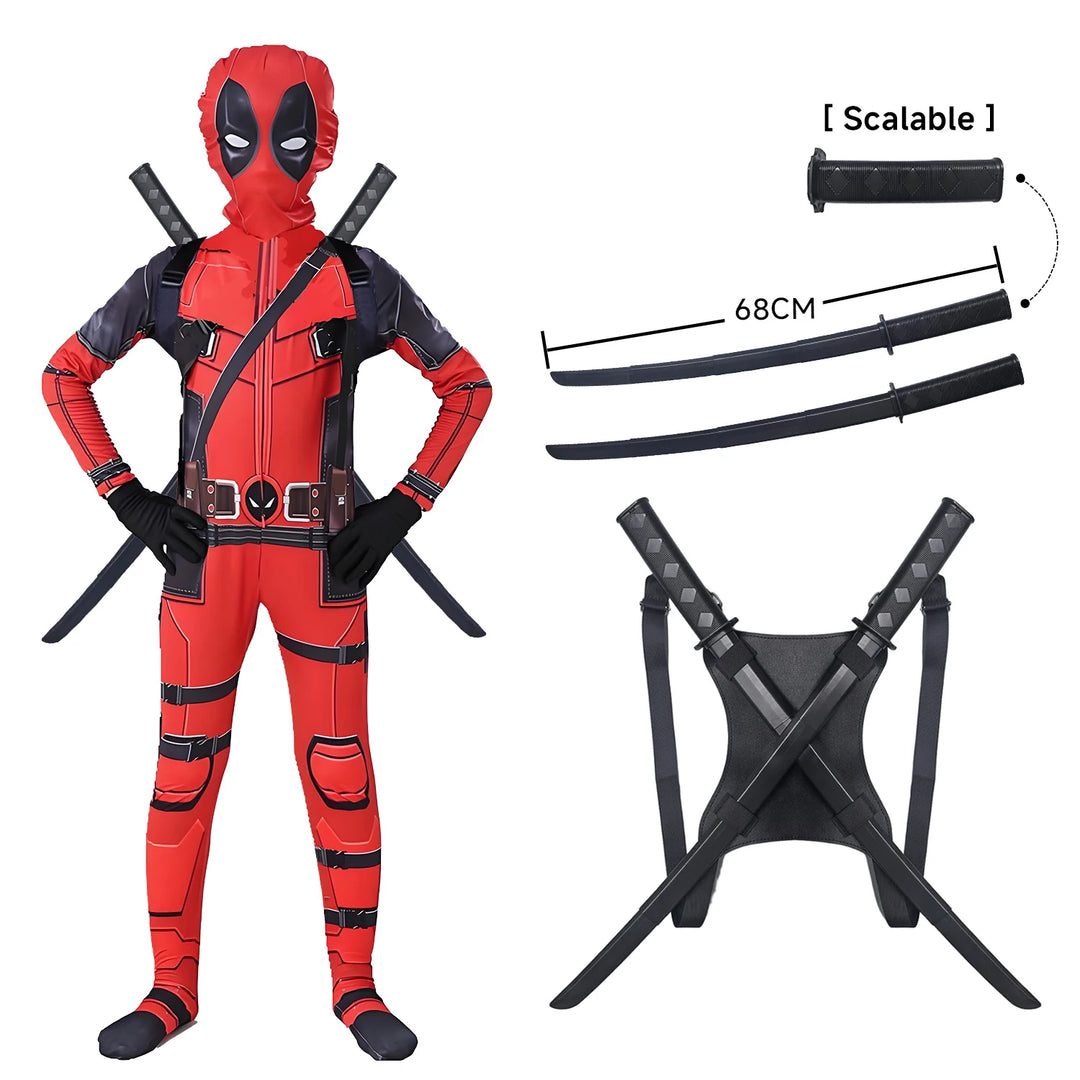 High Quality Deadpool Costume Halloween Cosplay Costume Deadpool Suit Jumpsuit deadpool Costume Carnival Festival Gift Sword Set