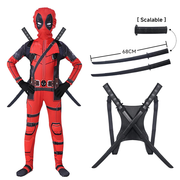 High Quality Deadpool Costume Halloween Cosplay Costume Deadpool Suit Jumpsuit deadpool Costume Carnival Festival Gift Sword Set