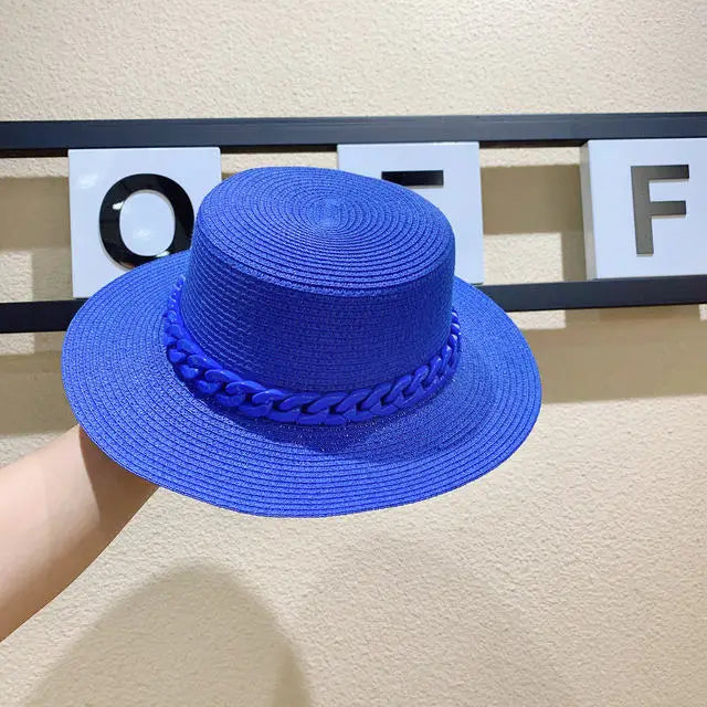 Adjustable Flat‑Top Yellow Straw Fedora-HighTouch