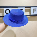 Adjustable Flat‑Top Yellow Straw Fedora-HighTouch