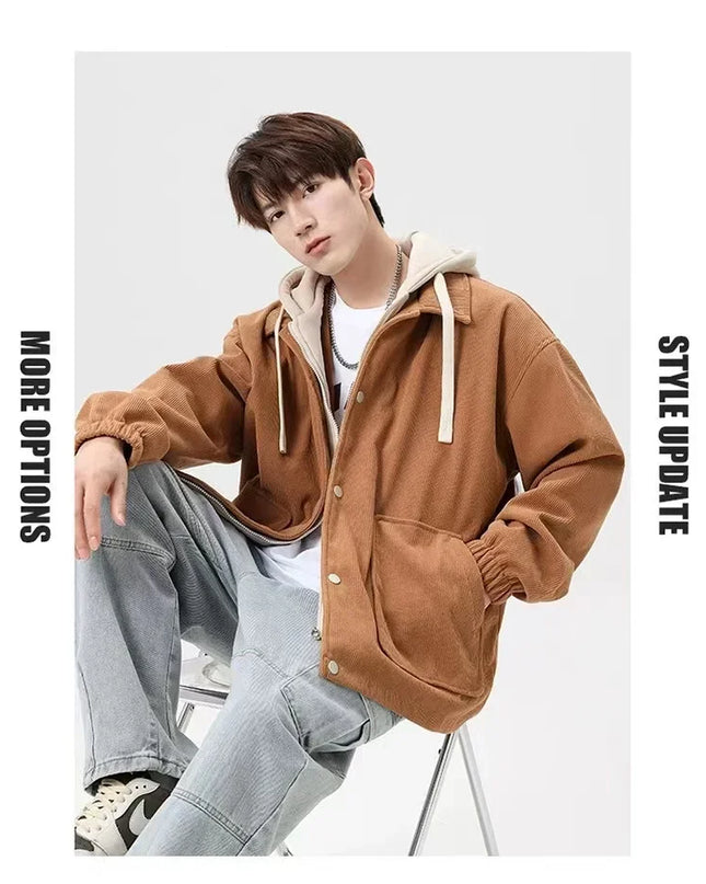Unisex Oversized Corduroy Hoodie Jacket – Textured Winter Streetwear
