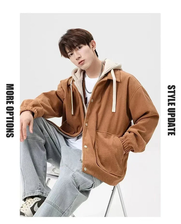 Unisex Oversized Corduroy Hoodie Jacket – Textured Winter Streetwear-HighTouch