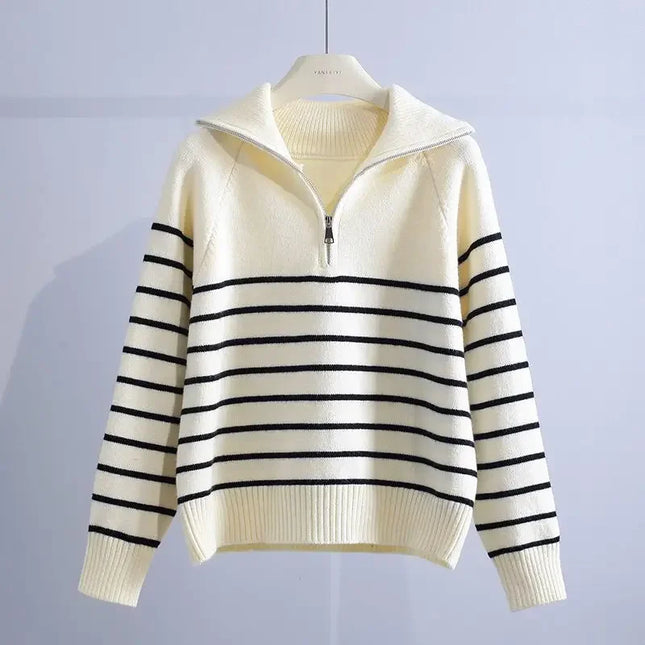 Striped Zipper Knitted Sweater