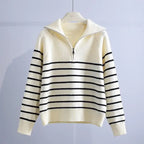 Striped Zipper Knitted Sweater-HighTouch