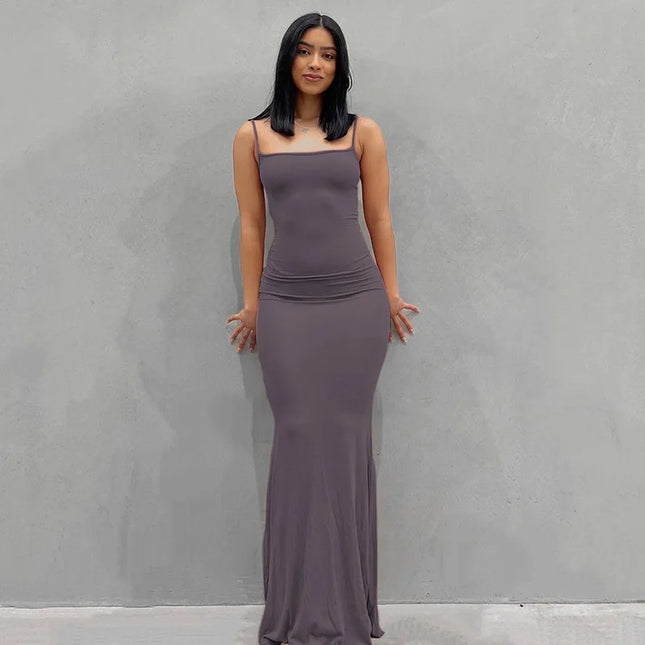 Sexy Spaghetti-Strap Black Trumpet Maxi Dre