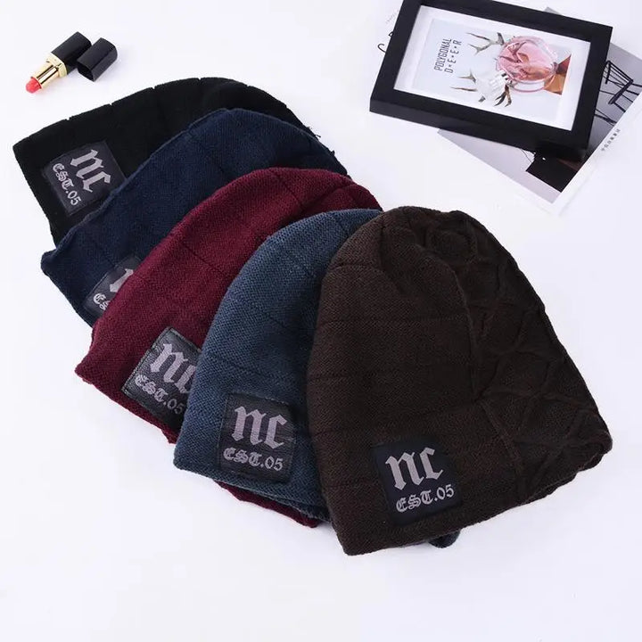 NC Letter Fur-Lined Unisex Knitted Winter Beanie-HighTouch