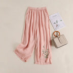Elegant Embroidered Cotton‑Linen Wide‑Leg Trousers – Cool, Breathable & Stylish-HighTouch