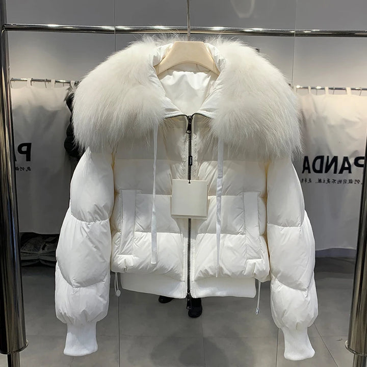 Short White Duck Down Parka Women-HighTouch