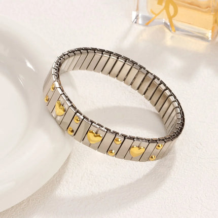Gold Colour Titanium Steel Heart Elastic Bracelet