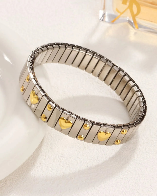 Gold Colour Titanium Steel Heart Elastic Bracelet