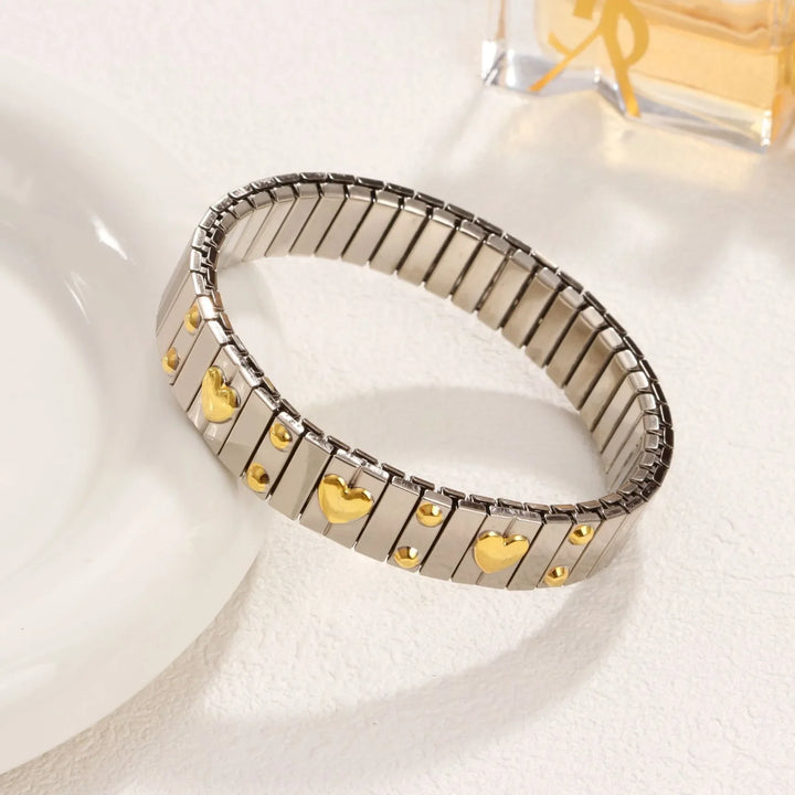 Gold Colour Titanium Steel Heart Elastic Bracelet-HighTouch