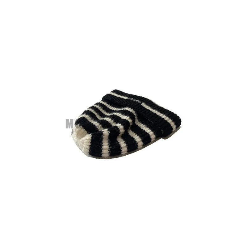 2025 Autumn/Winter Multi-Functional Solid Color Knitted Hat with Warm Hood and Striped Design