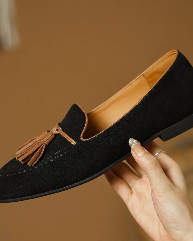 Women’s Natural Suede Fringe Moccasin Ballet Flats