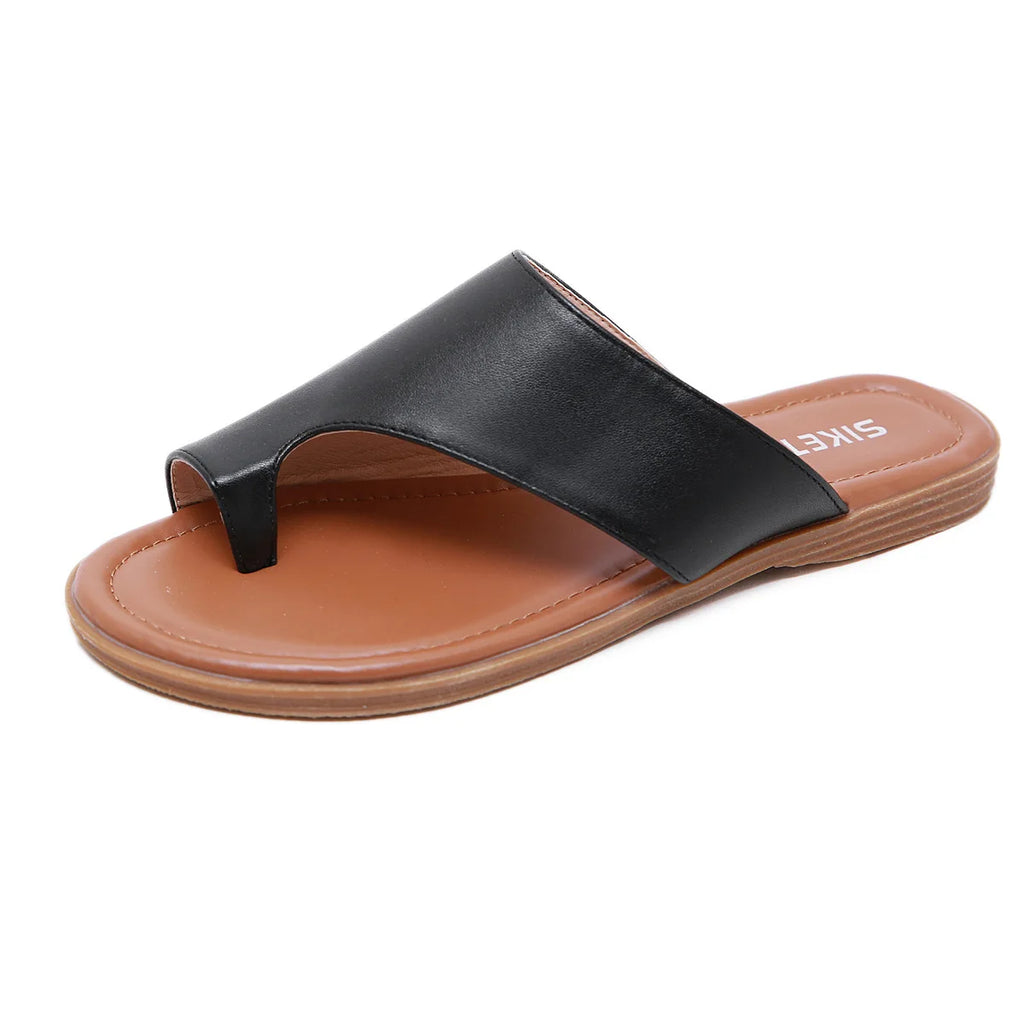 Women’s Flat Leather-Look Thong Sandals-HighTouch