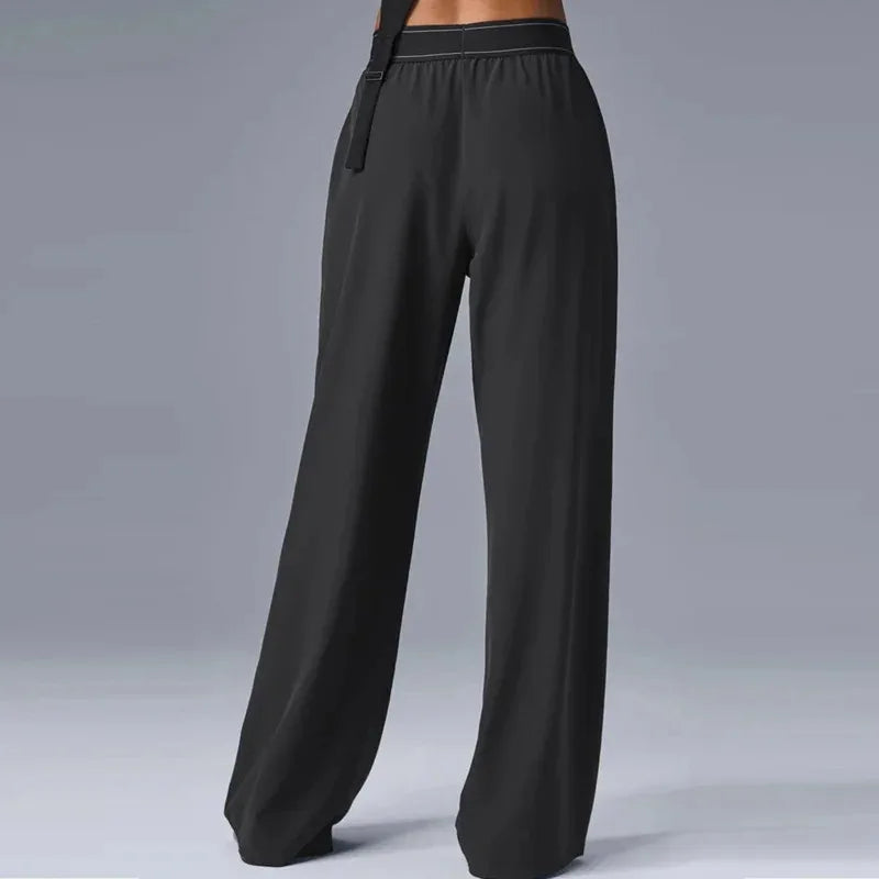 Pantaloni da donna casual per yoga asciugatura rapida gamba dritta leggeri pantaloni estivi logo riflettente per aio morbidi comodi abbigliamento sportivo