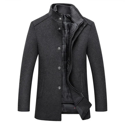 Slim Adjustable Vest Par­ka Men – Windproof Woolen Business Casual Coat