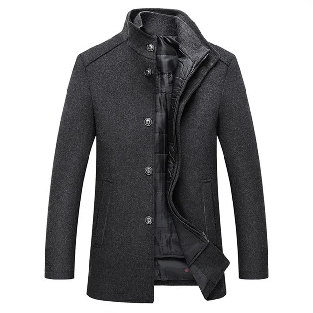 Slim Adjustable Vest Par­ka Men – Windproof Woolen Business Casual Coat-HighTouch