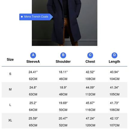 Men’s Luxe Wool Trenchcoat – Mid-Long Warm Business Overcoat