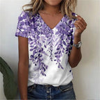 Vintage Floral 3D Print V‑Neck Tee – Oversized Harajuku Style-HighTouch