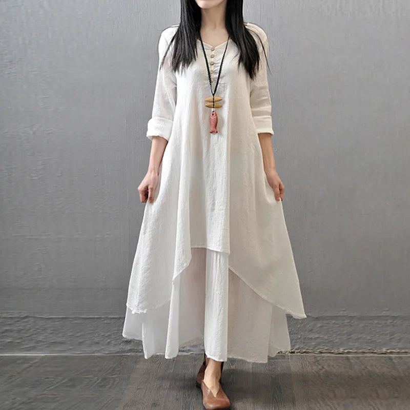 Spring autumn Women Maxi Dresses Casual Full Sleeve