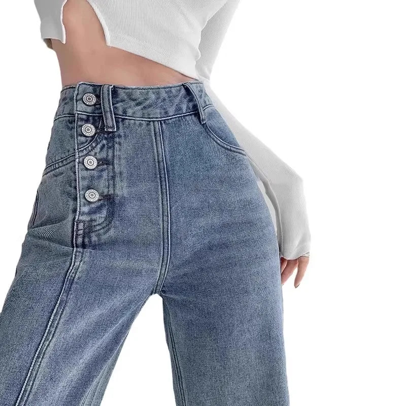 Straight-Leg Wide-Leg High-Waist Relaxed Fit Denim Jeans For Women's-HighTouch