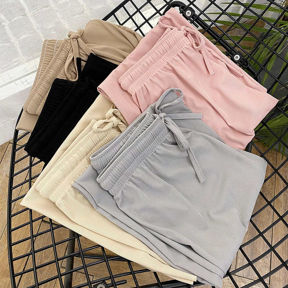 Summer Ice‑Silk Ankle‑Length Wide‑Leg Pants – Lightweight & Relaxed Fit-HighTouch