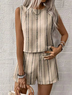 Striped Sleeveless O‑Neck Top & High‑Waist Shorts Set – Lightweight Summer Co‑Ord-HighTouch