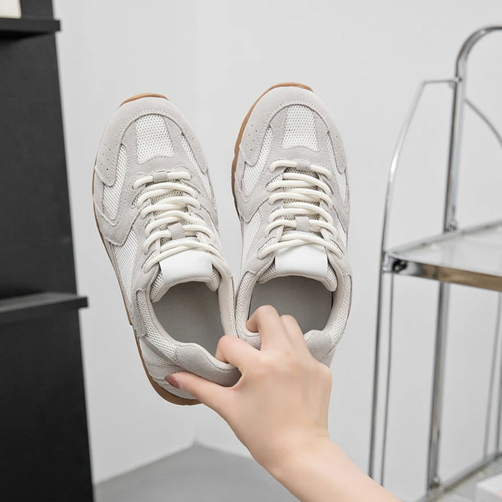 Women’s Genuine Leather Retro German Trainers Shoes-HighTouch
