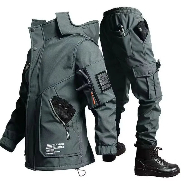 Men'S Motorcycle Jacket With Autumn And Winter Velvet Training Set Anti-Wear Waterproof Cold Resistant Jacket