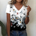 Vintage Floral 3D Print V‑Neck Tee – Oversized Harajuku Style-HighTouch