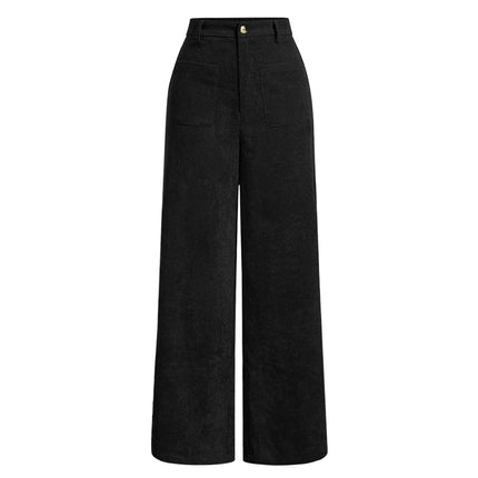 All-Season High Waist Wide-Leg Trousers for Women – Button Front & Pockets
