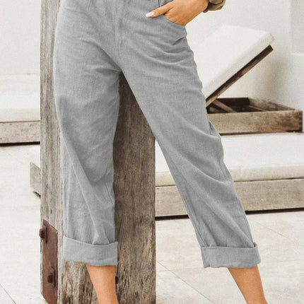 Spring Cotton-Linen Women’s Loose Button Pockets Pants – Elegant & Breathable