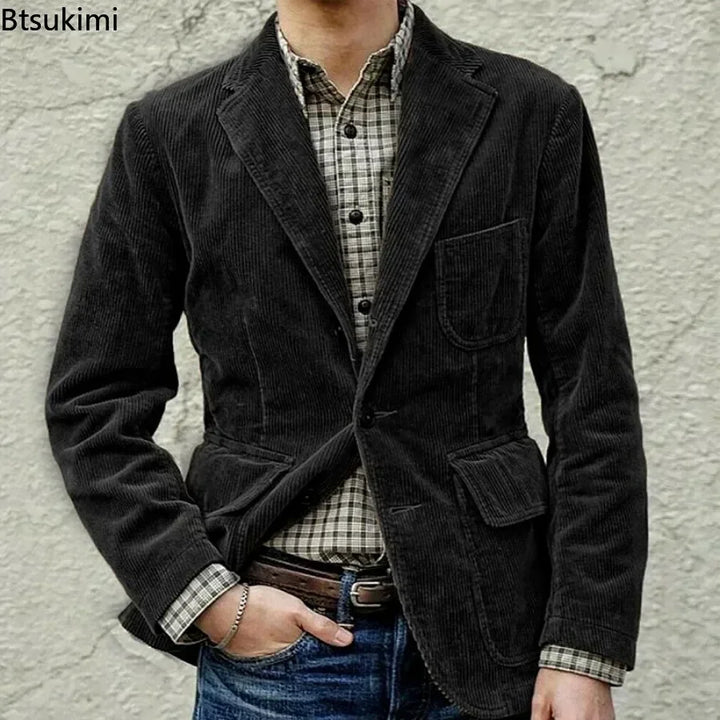 Corduroy Shoulder-Pad Jacket Men-HighTouch