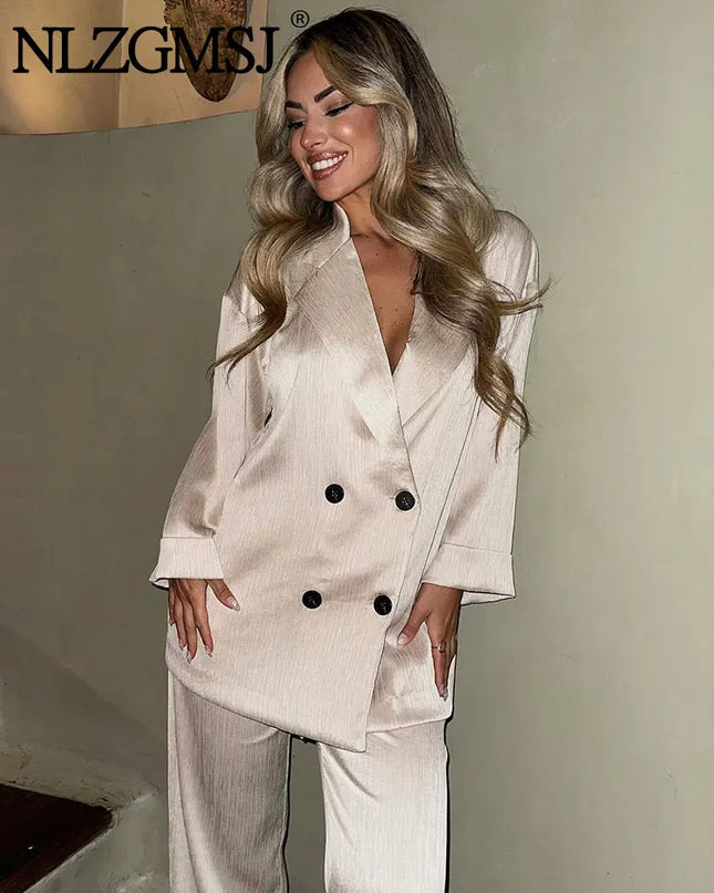 Women’s Double-Breasted Blazer & Wide-Leg Trousers Set