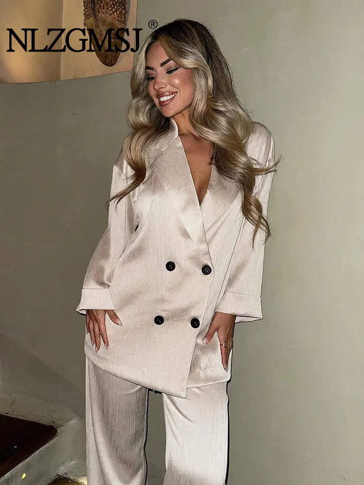 Women’s Double-Breasted Blazer & Wide-Leg Trousers Set