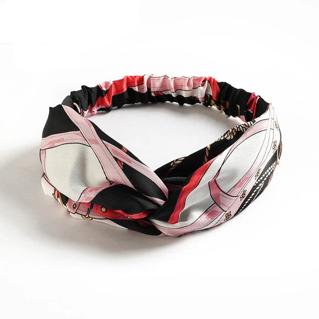 Vintage Boho Printed Cross Turban Headband – Wide Stretchy Fabric Band