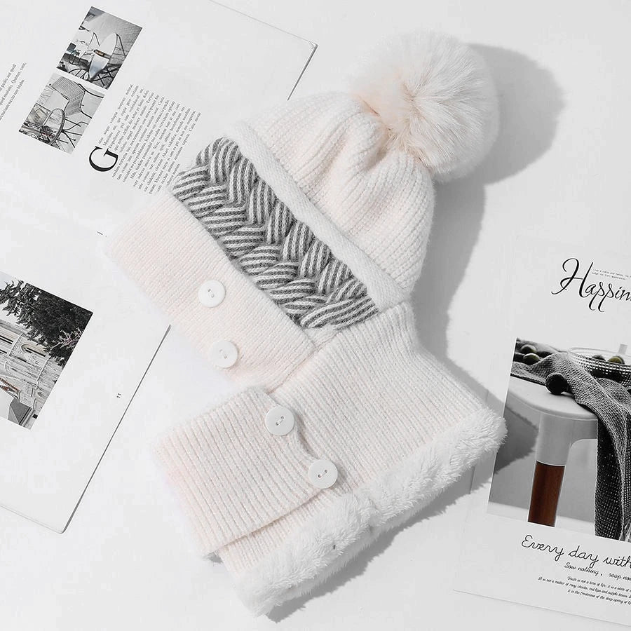 Plush Fur-Lined Pompom Hat